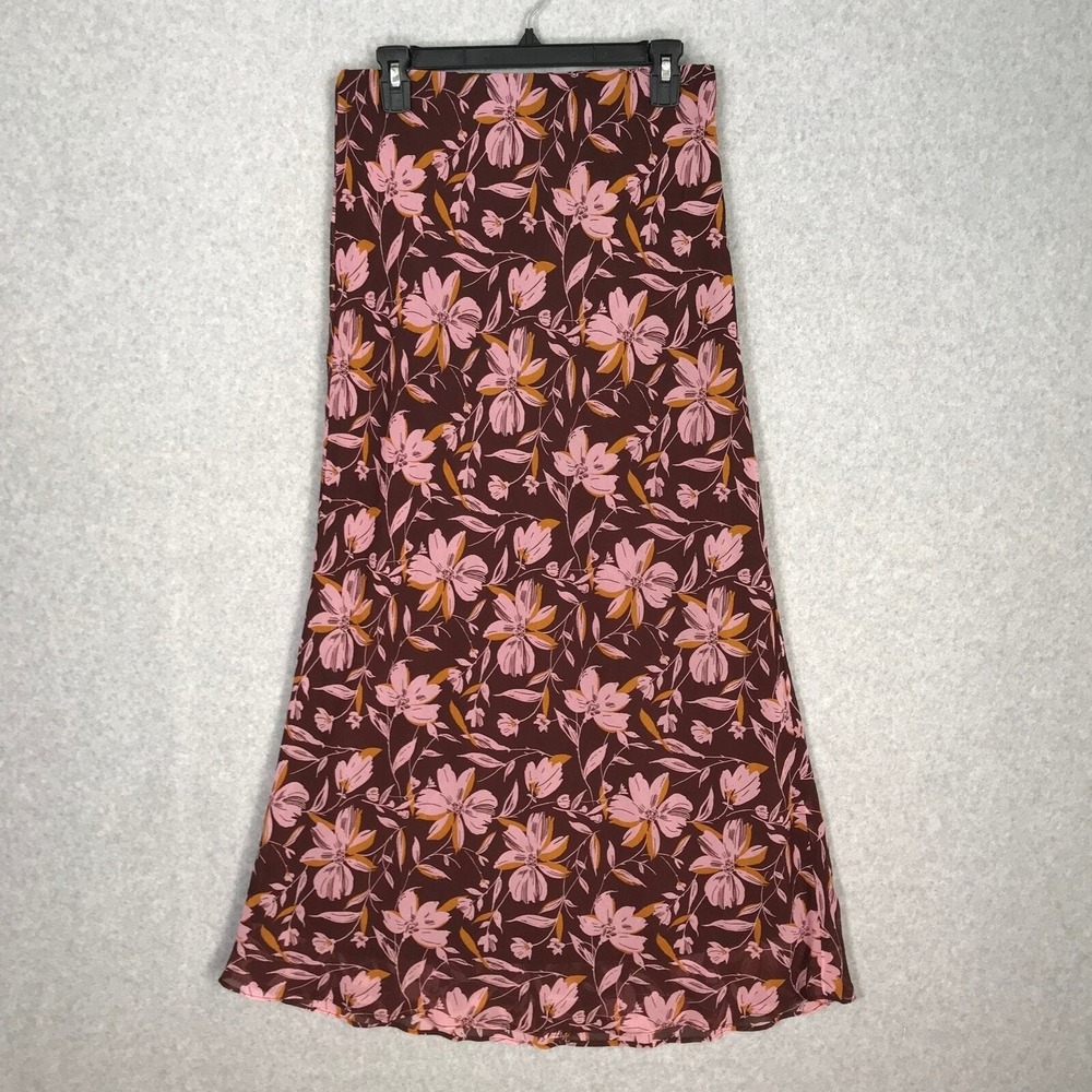 WAYF Fairy Grunge Mesh Maxi Skirt Medium Brown Pink Floral Y2K Phoebe Cottage